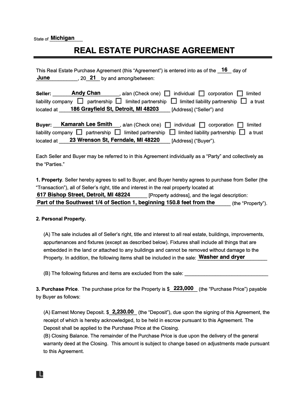 Home Purchase Agreement Template Sfiveband