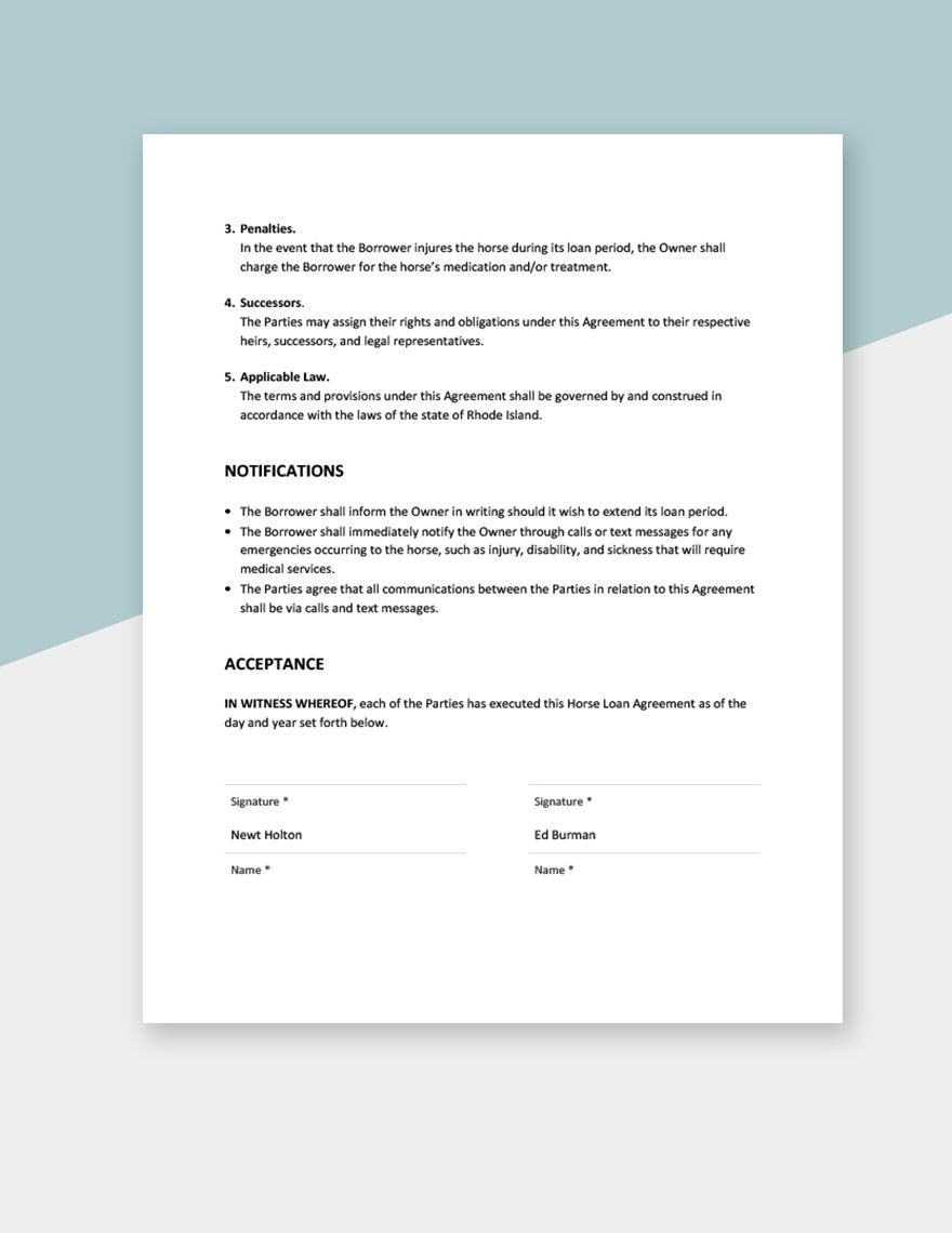 Printable Horse Loan Agreement Uk