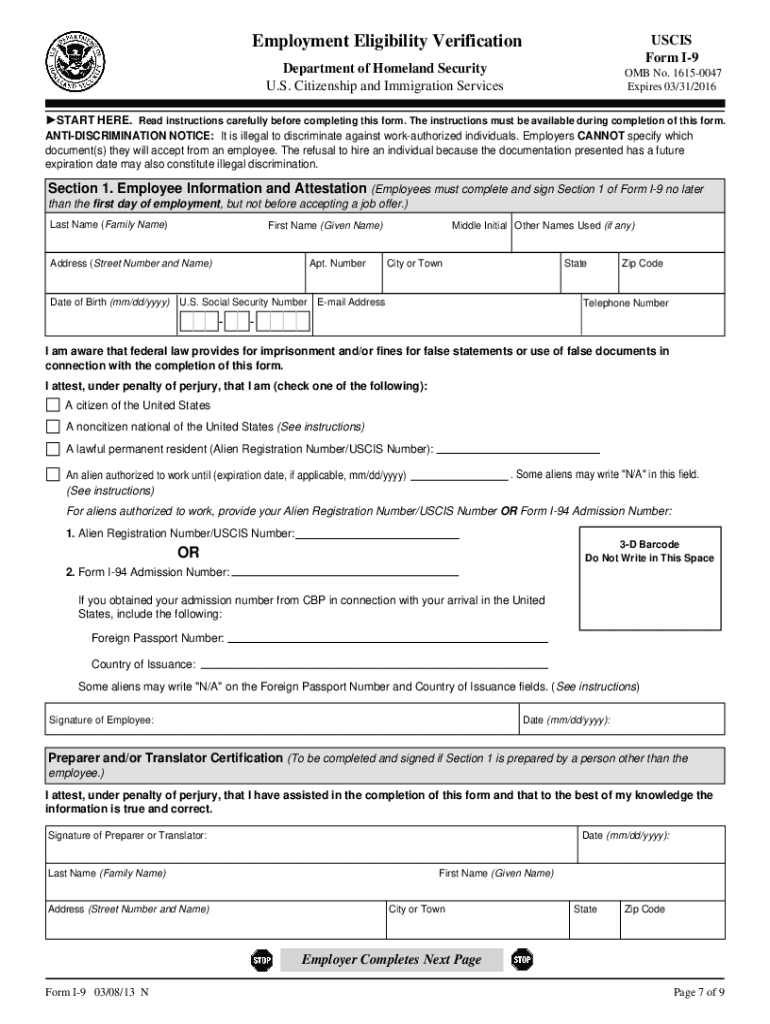 I 9 Form 2025 Printable Form