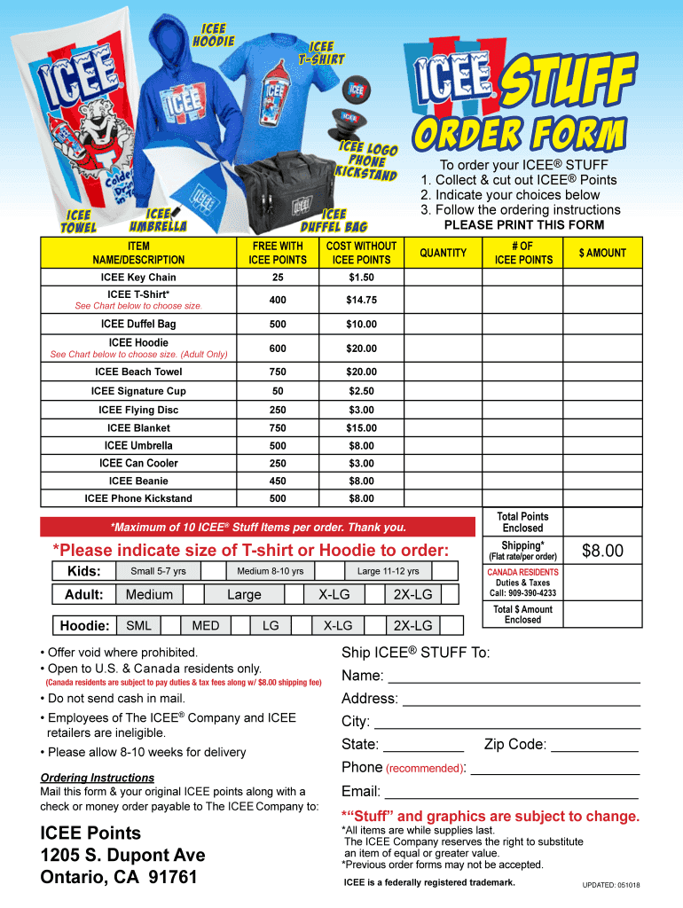 Icee Points Order 2018 2025 Form Fill Out And Sign Printable PDF 