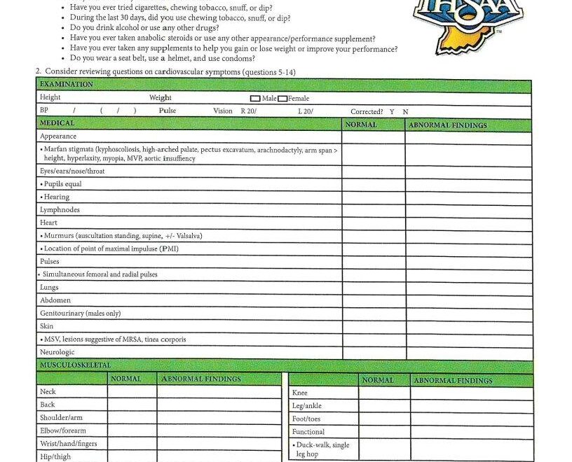 Ihsaa Physical Form Fill Out Printable PDF Forms Online