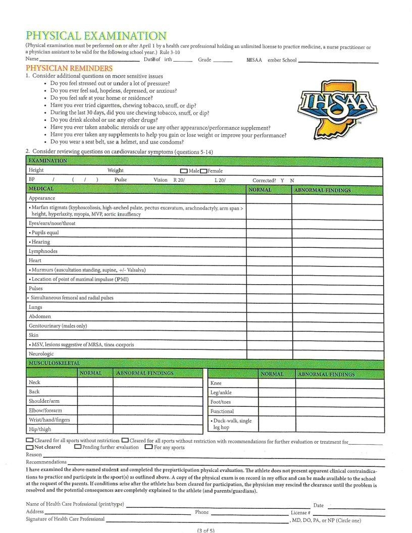Ihsaa Physical Form Fill Out Printable PDF Forms Online