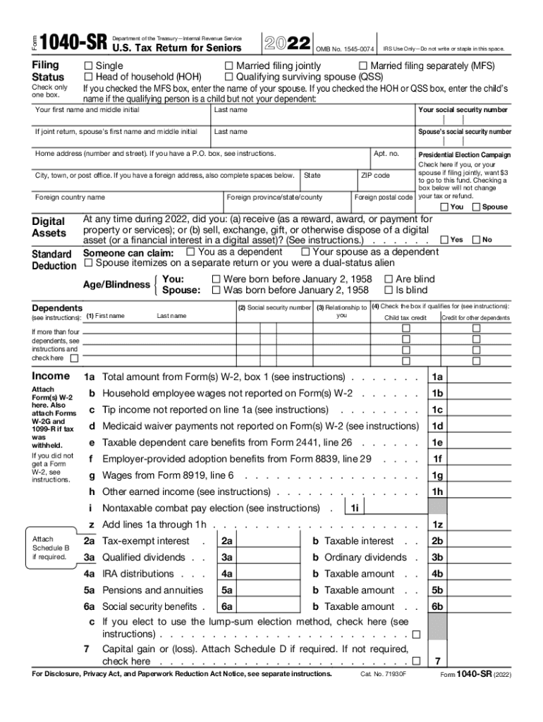 Irs 1040 Sr Printable 2022 2025 Form Fill Out And Sign Printable PDF 