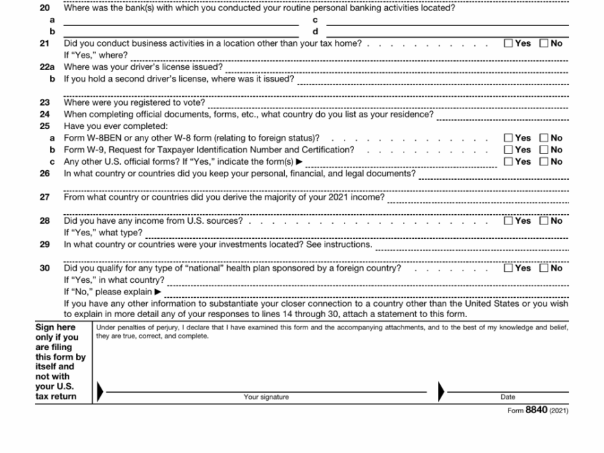 Irs Form 8840 Fillable Pdf Printable Forms Free Online