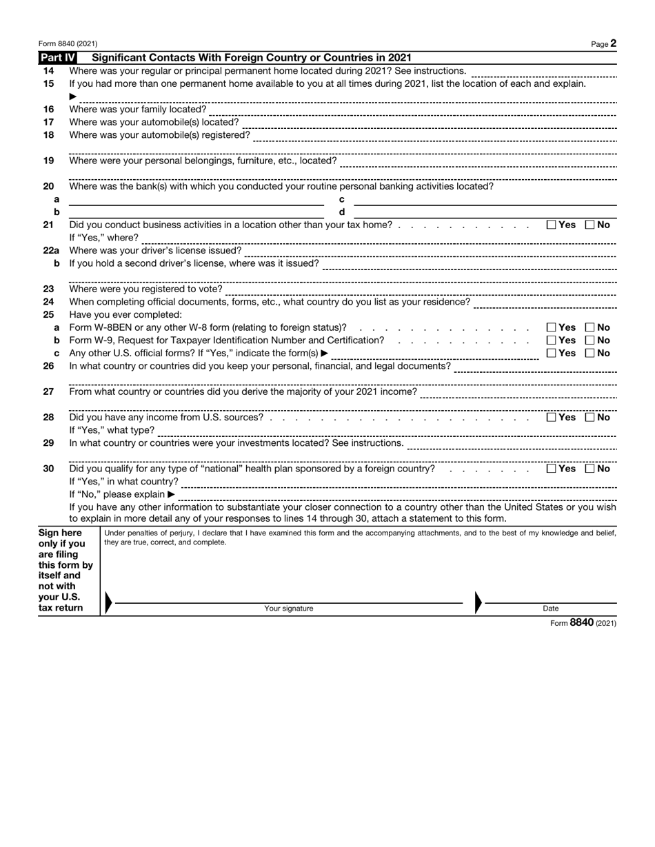 Irs Form 8840 Fillable Pdf Printable Forms Free Online