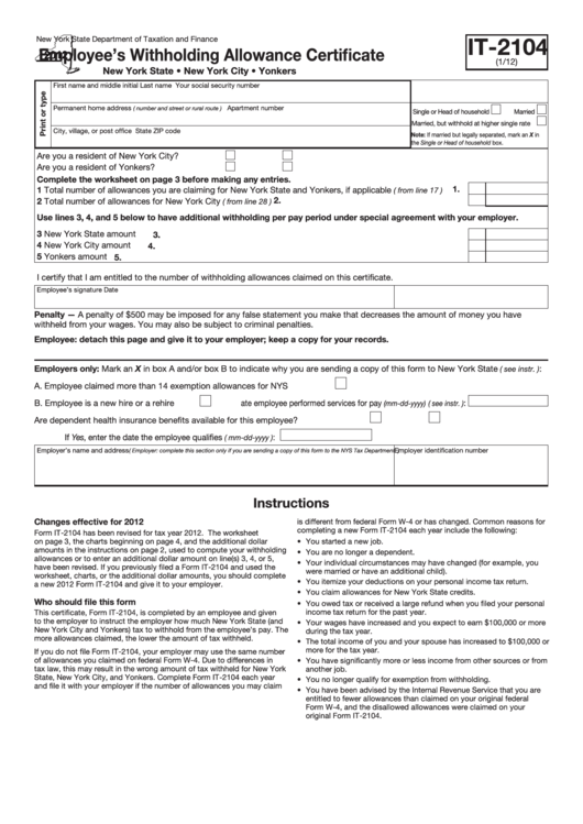 It 2104 Form 2025 Printable