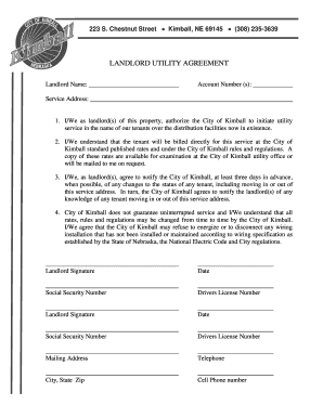 Landlord Tenant Utility Agreement Template Fill Online Printable 