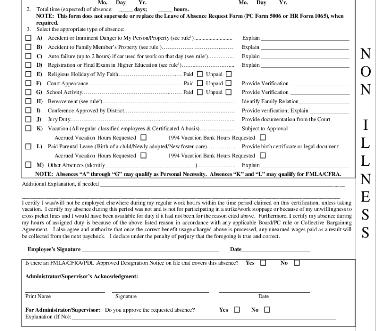 Lausd Non Illness Form Fill Online Printable Fillable Blank