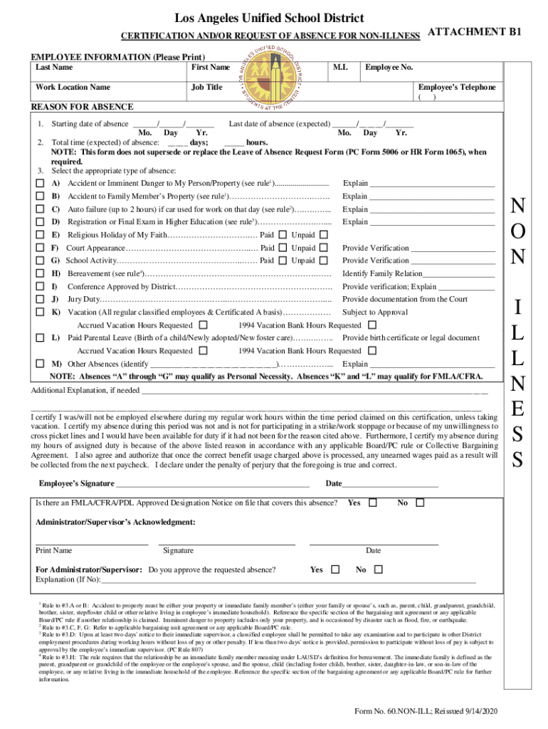 Lausd Non Illness Form Fill Online Printable Fillable Blank 