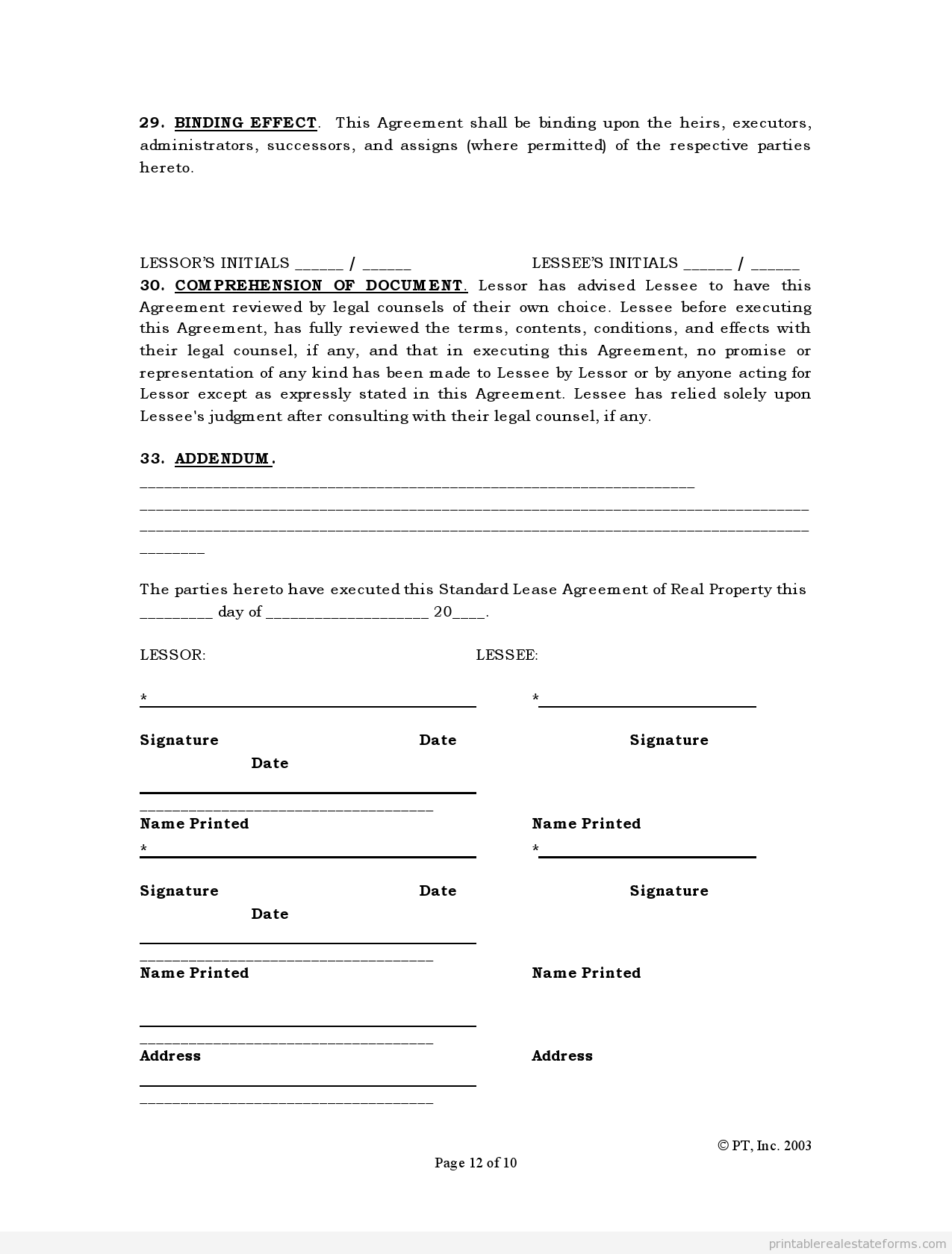 Lease Agreement Printable Form Printable Forms Free Online