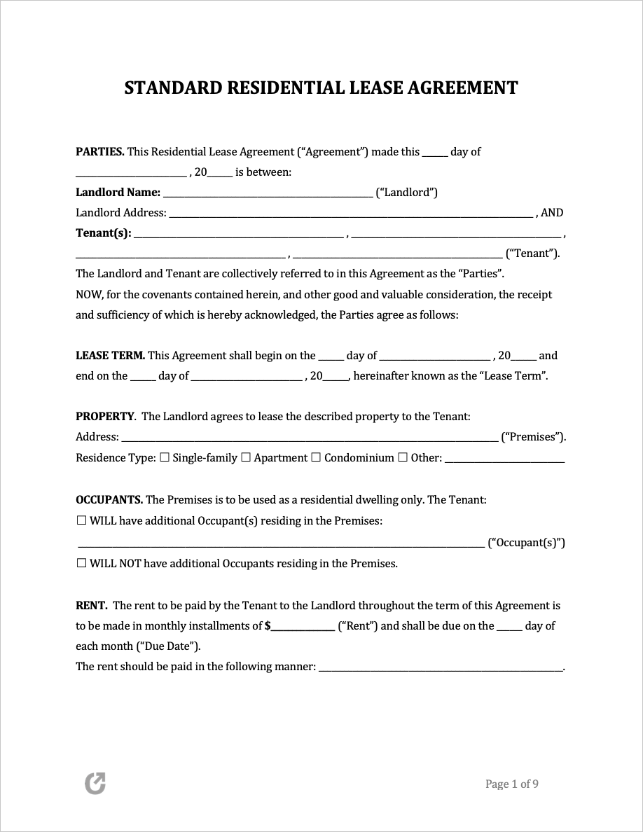 Free Printable Rental Lease Agreement Template