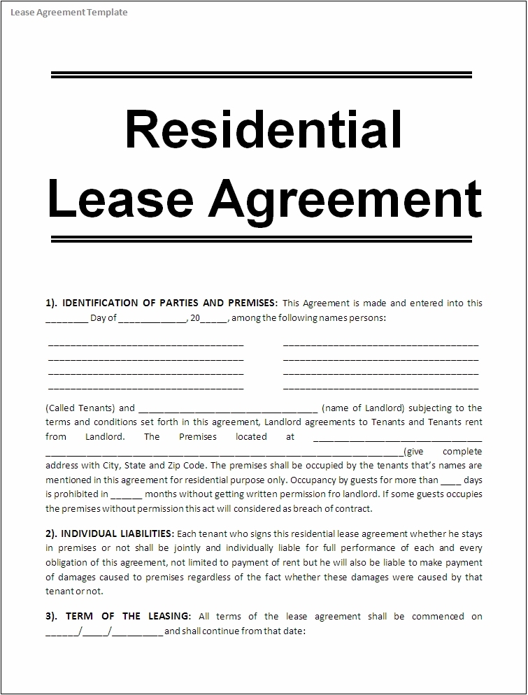 Simple Lease Agreement Template Free Printable