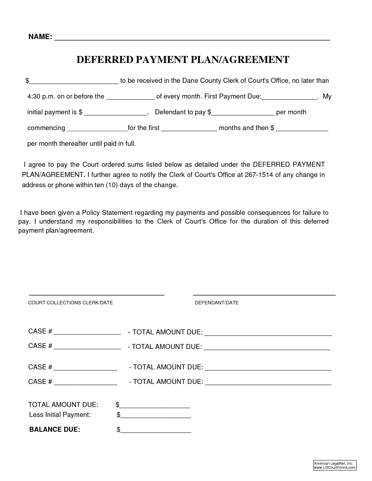 Printable Payment Agreement Form