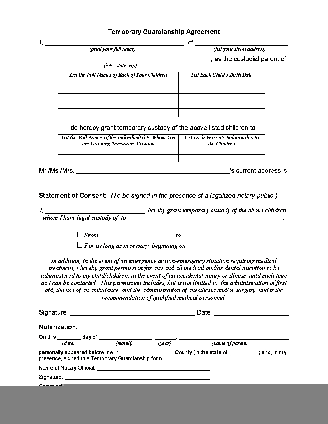 Legal Temporary Child Custody Agreement Form Id97998 Opendata Free 
