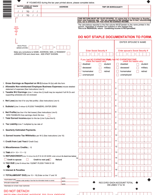 Local Tax Form 2025 Paul N Shoop
