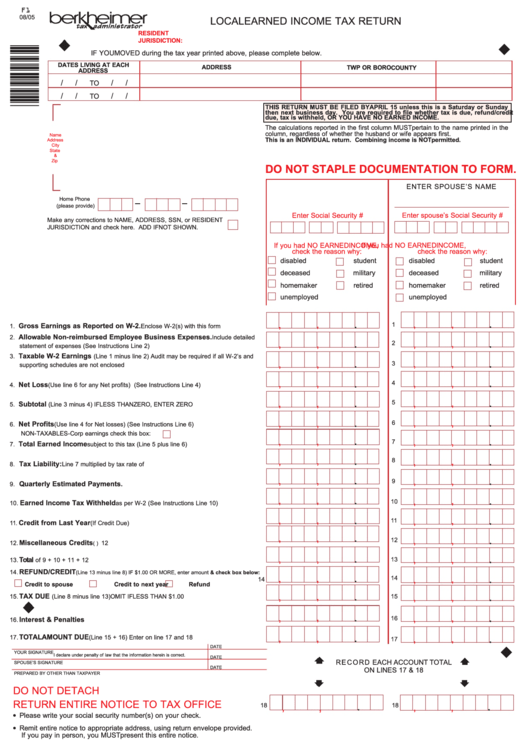 Local Tax Form 2025 Paul N Shoop