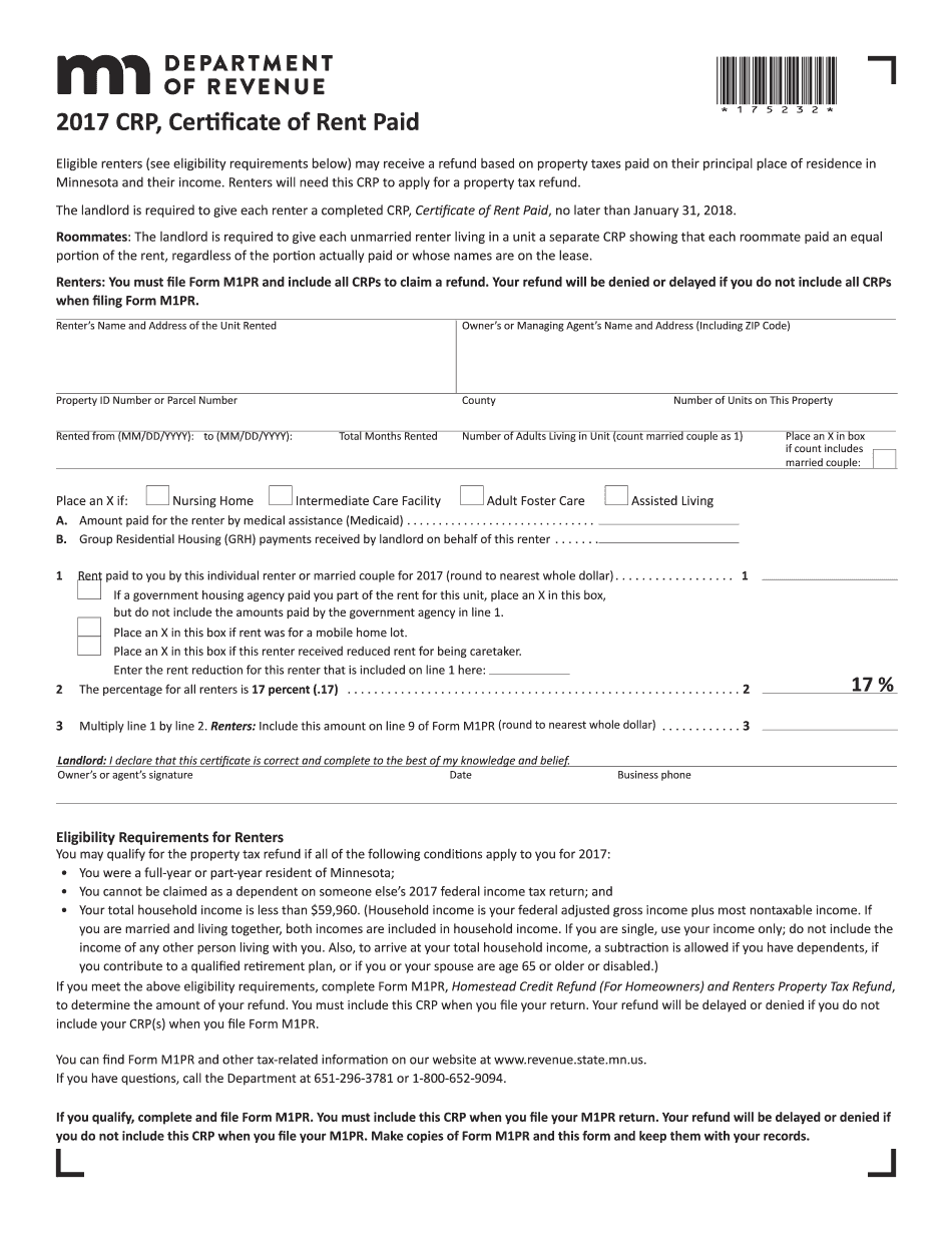 MN DoR Crp Form 2017 2025 Printable And Fillable Templates