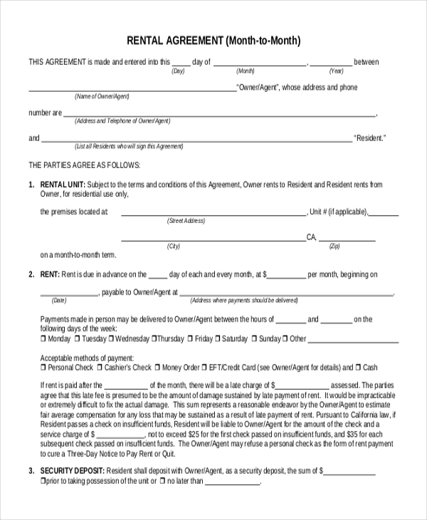 Free Printable 6 Month Rental Agreement