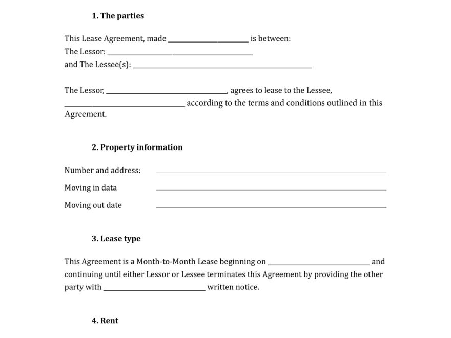 Month to Month Lease Agreement Template