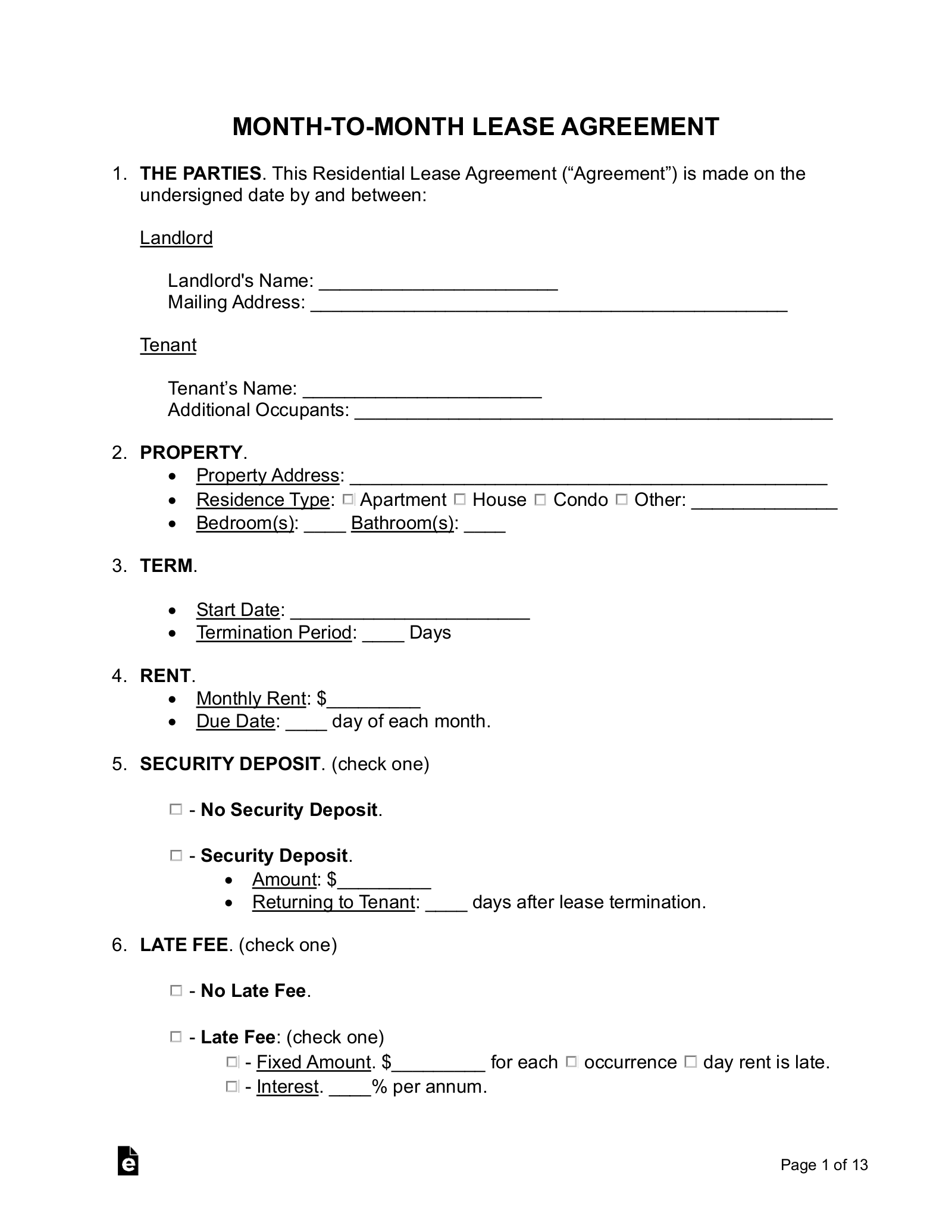 Month To Month Template Free Free Printable Basic Rental Agreement 