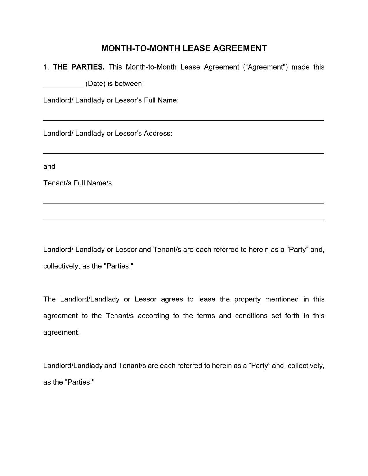 New York Month to Month Lease Agreement Template