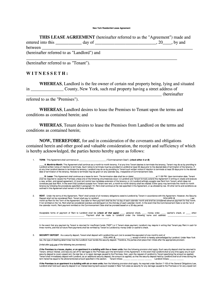 Nyc Apartment Lease Agreement Free Printable