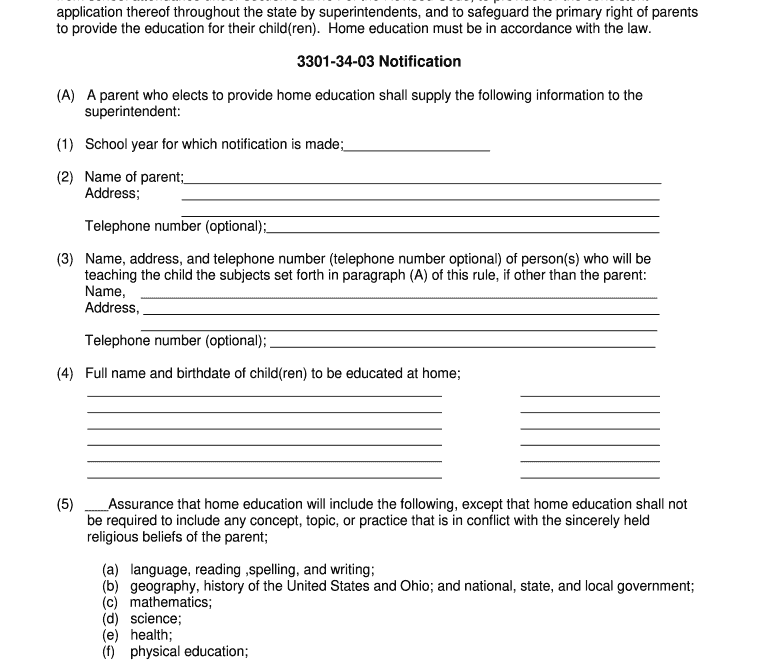Ohio Homeschool Notification Form Fill Out Sign Online DocHub
