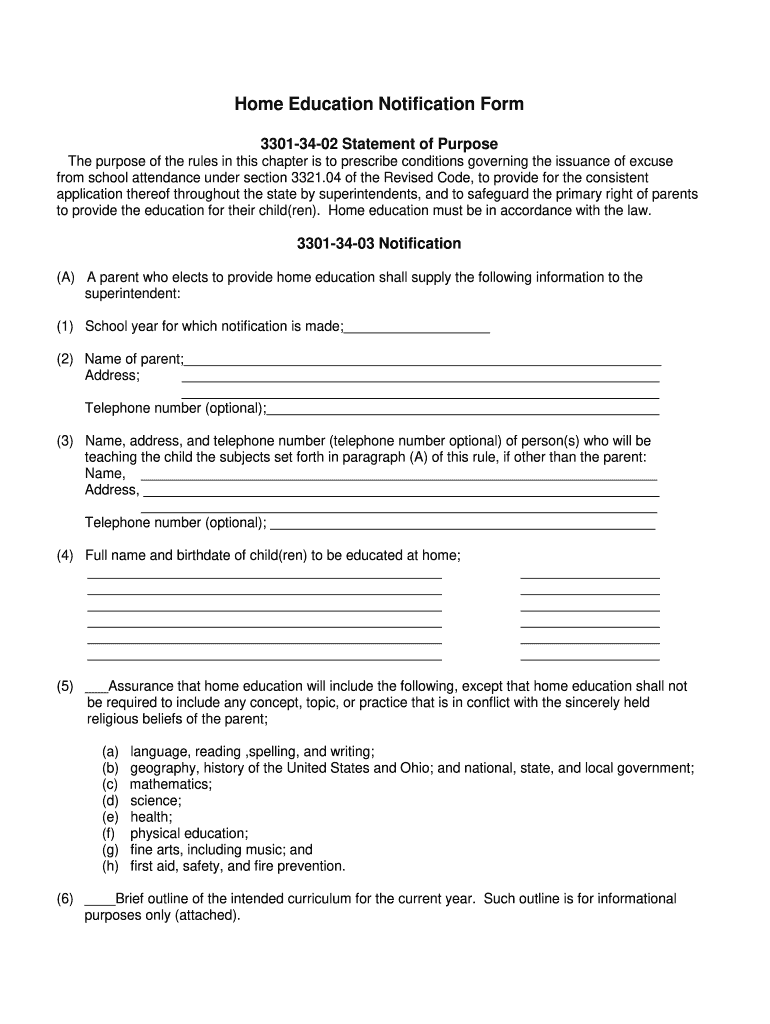 Ohio Homeschool Notification Form Fill Out Sign Online DocHub