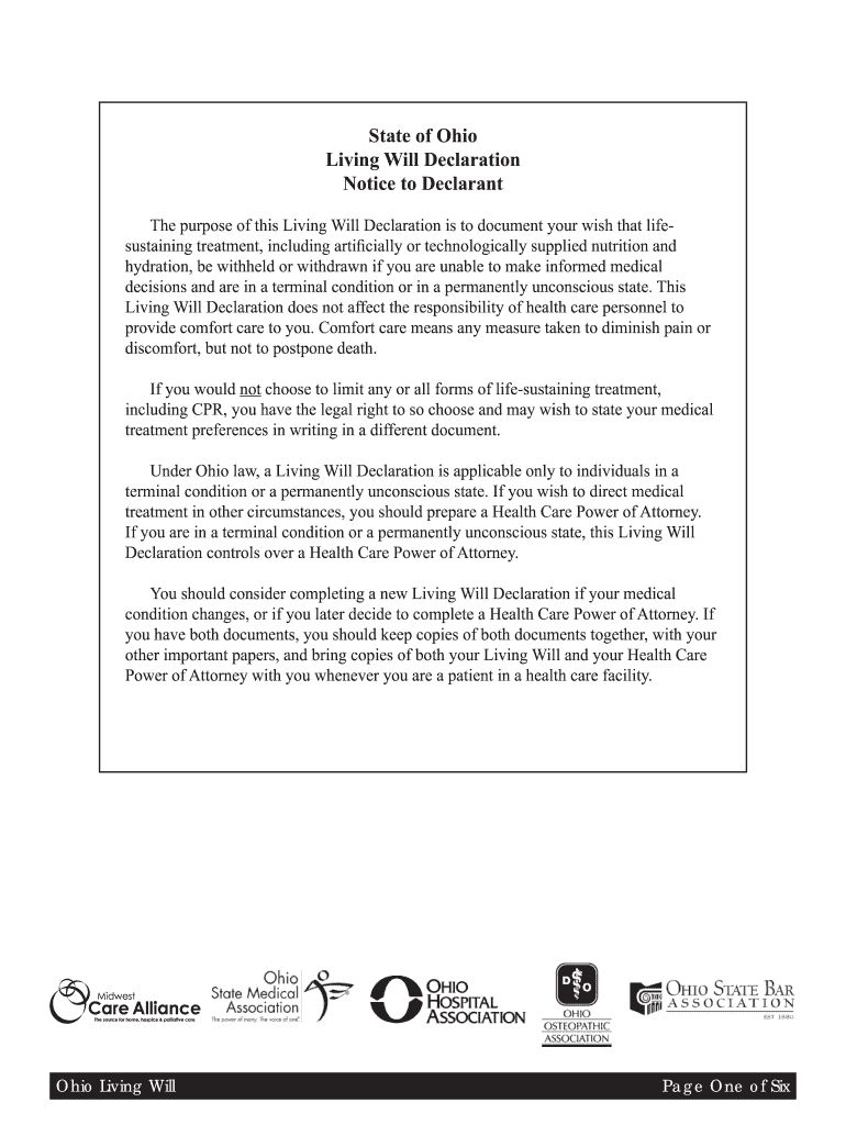 Printable Ohio Living Will Form 2025