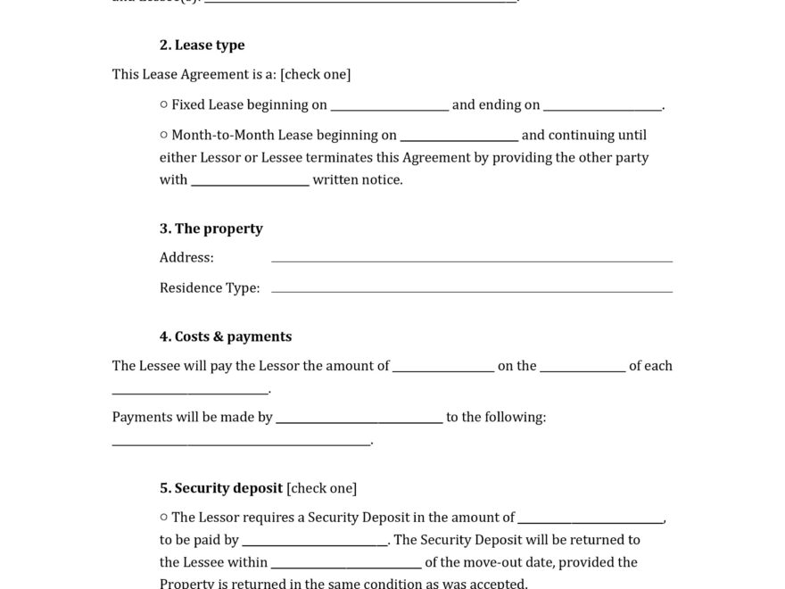 One page Lease Agreement Template