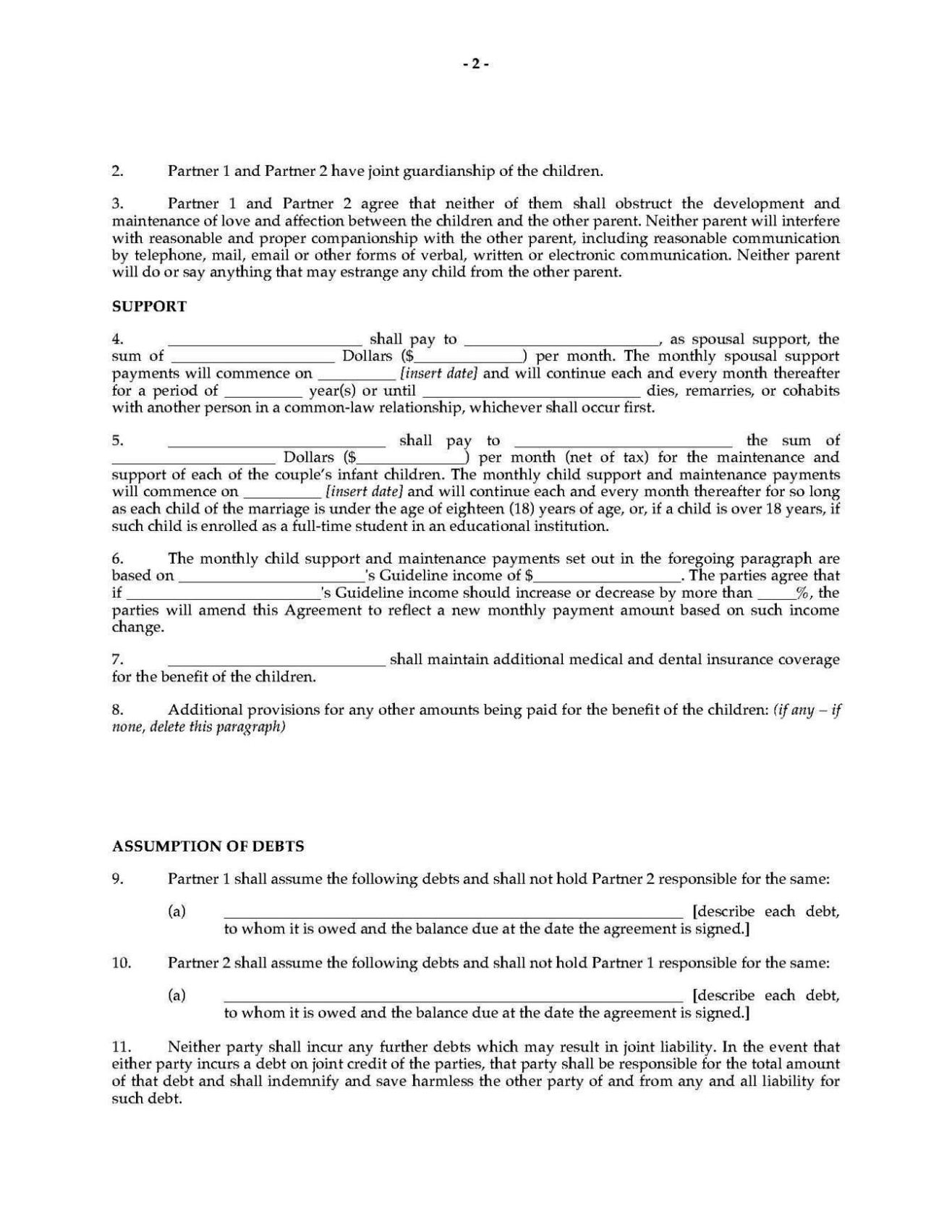 Ontario Legal Separation Agreement Template SampleTemplatess 