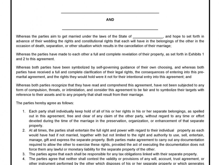 Printable 30 Prenuptial Agreement Samples Forms Templatelab