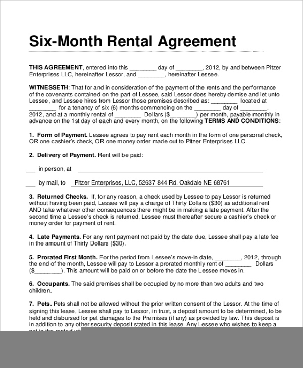 Printable 6 Month Lease Agreement Printable Lease Agreement