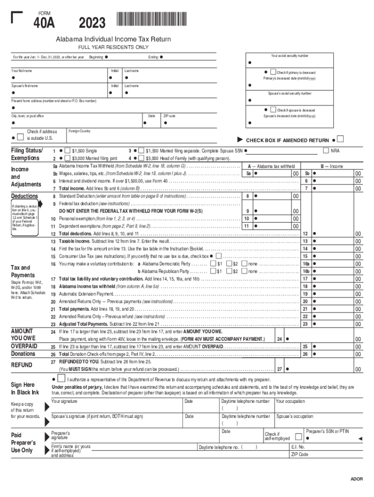 Printable Alabama 40 2023 2025 Form Fill Out And Sign Printable PDF 