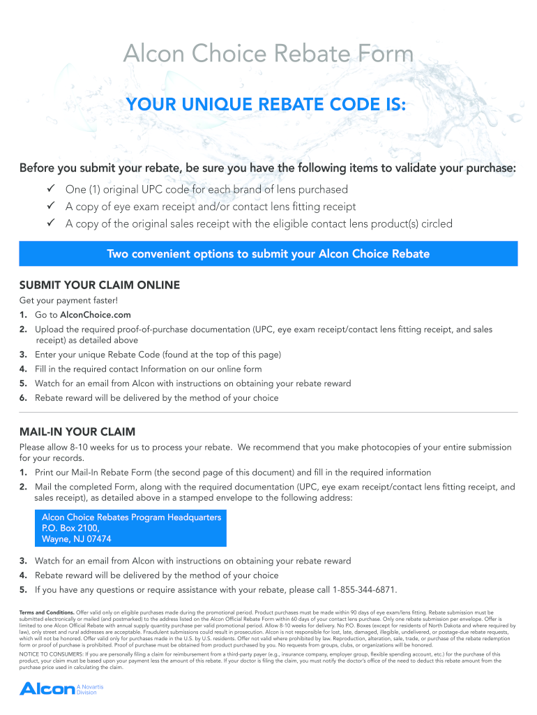 Printable Alcon Rebate Form 2025 Usa