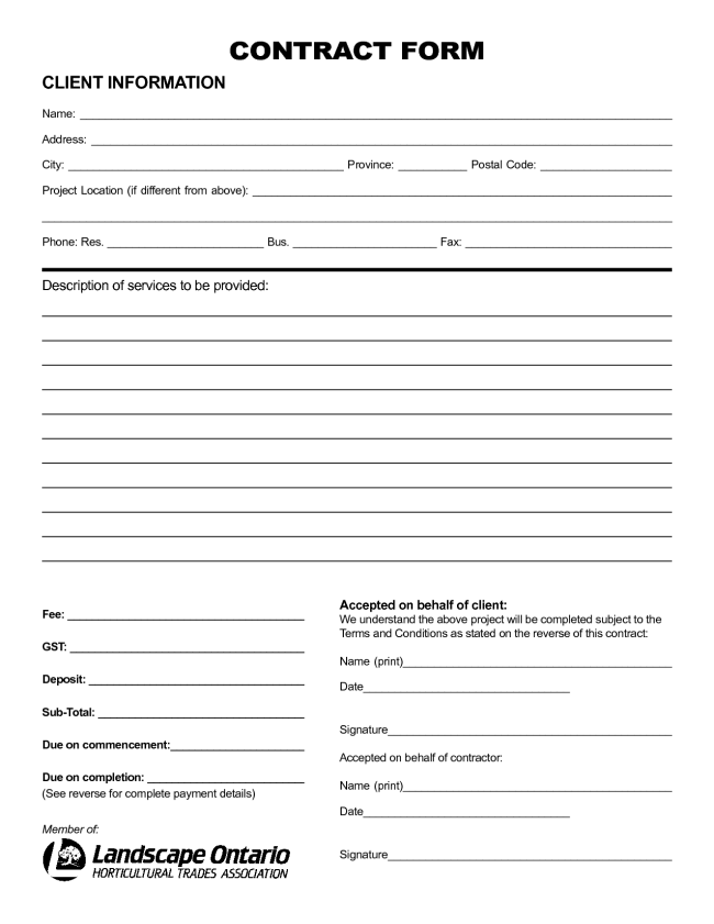 Printable Blank Contract Template