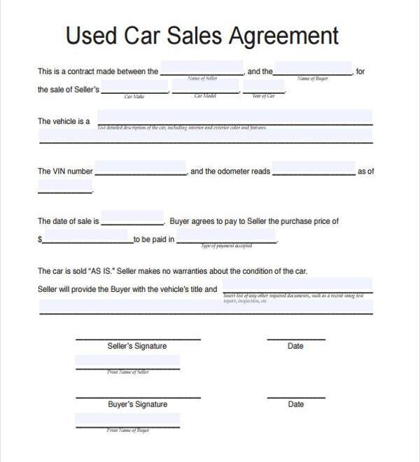 Printable Car Sale Agreement