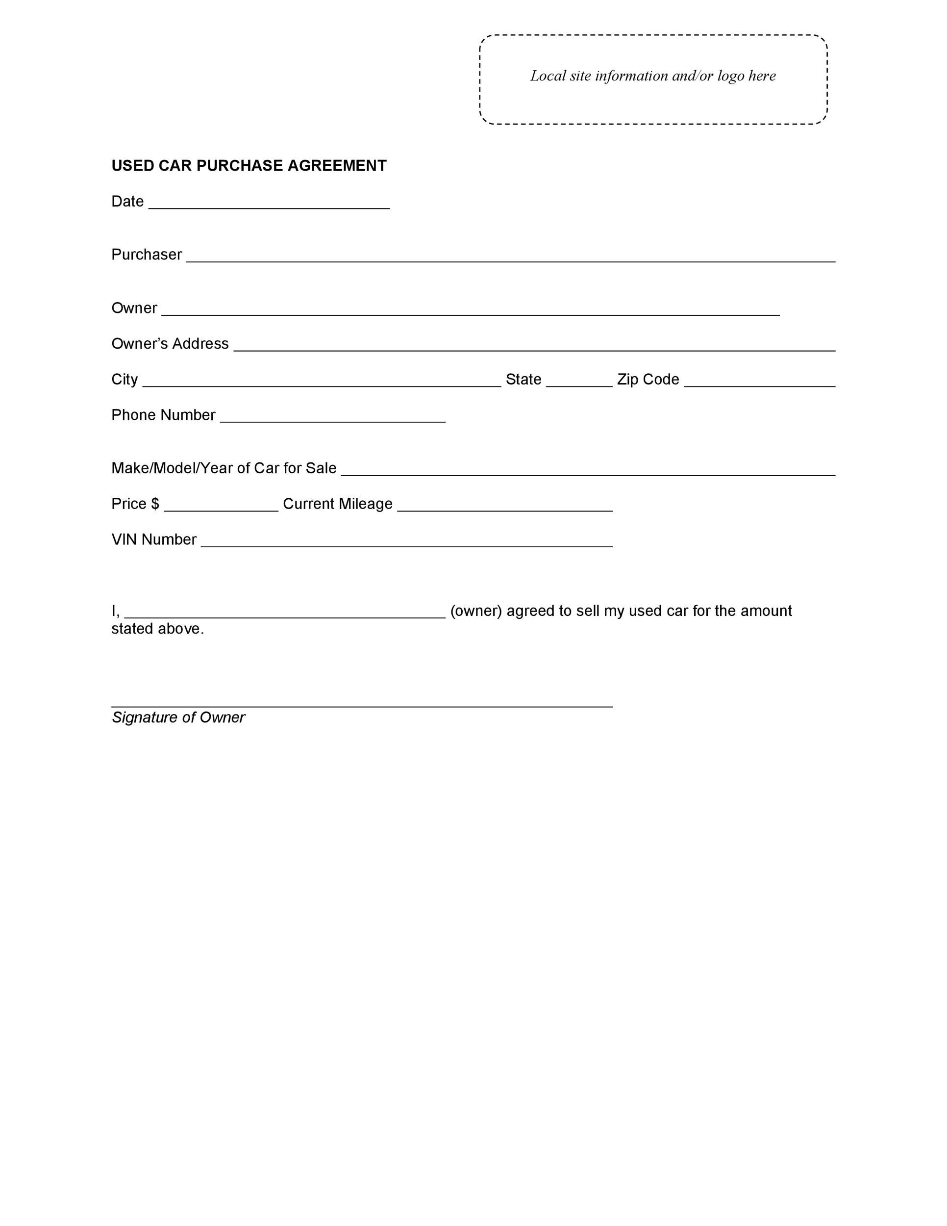 Printable Car Sale Agreement