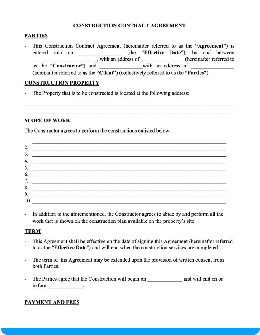 Printable Work Contract Template