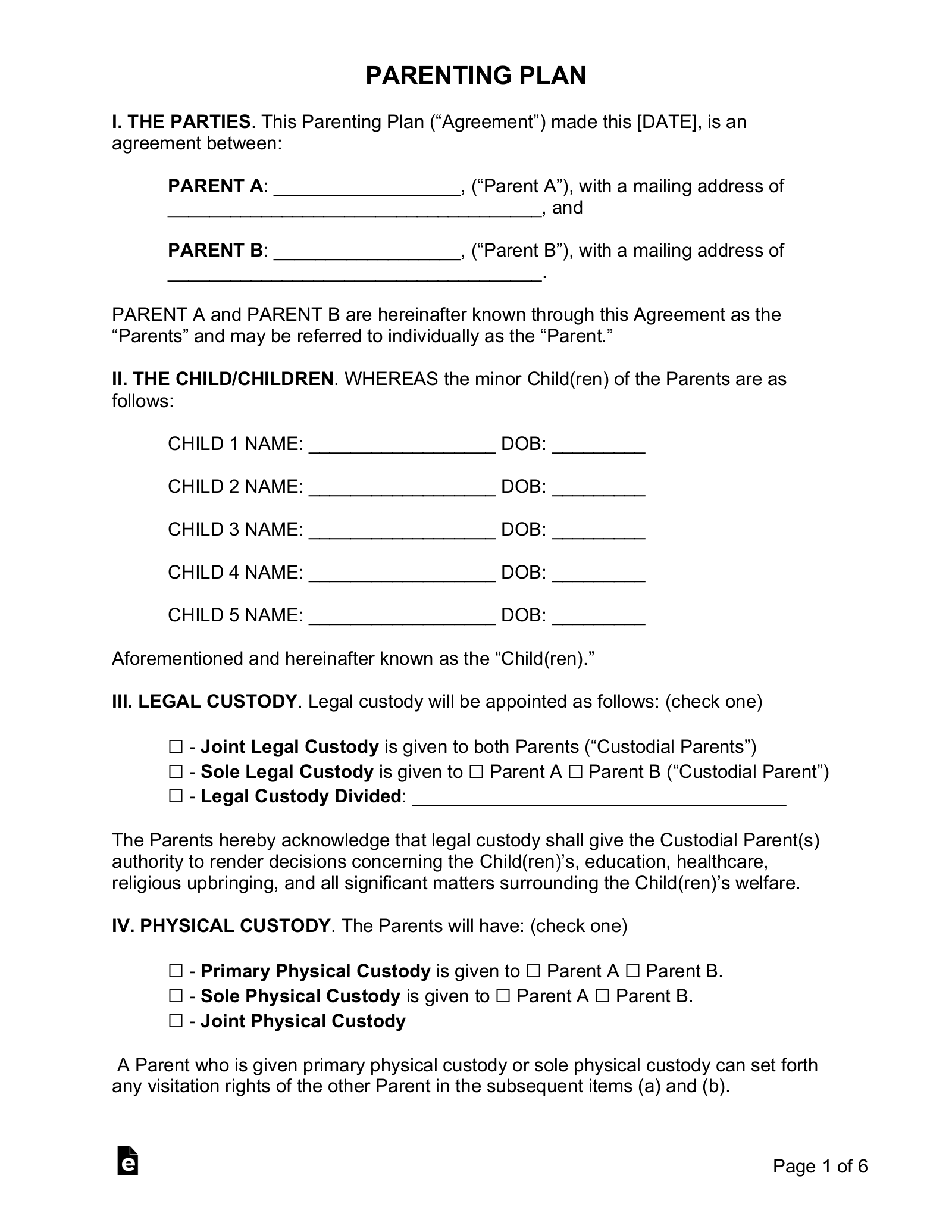 Printable Child Custody Agreement Template Printable Vrogue co