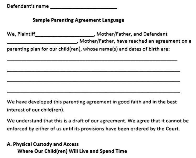 Printable Child Custody Agreement Template Printable Word Searches