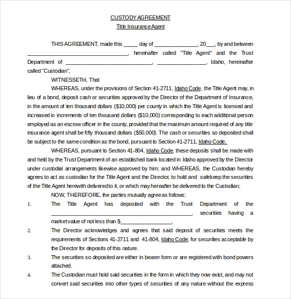 Printable Child Custody Agreement Template