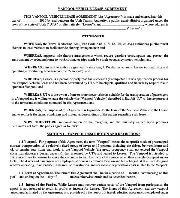 Printable Company Vehicle Use Agreement Form Printable Forms Free Online