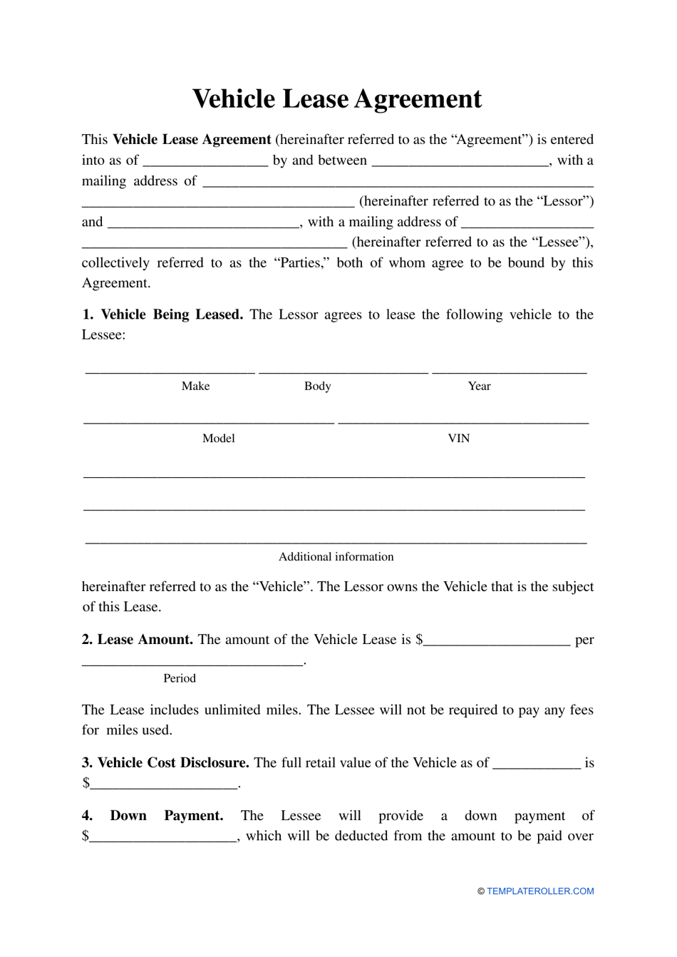 Printable Company Vehicle Use Agreement Form