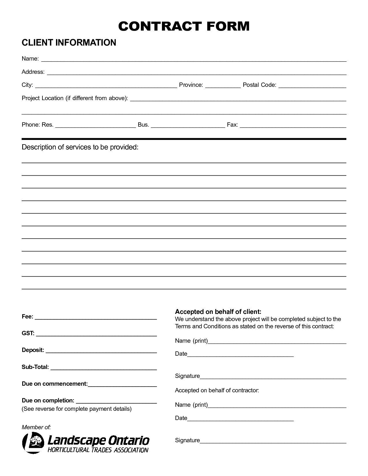Printable Construction Contracts
