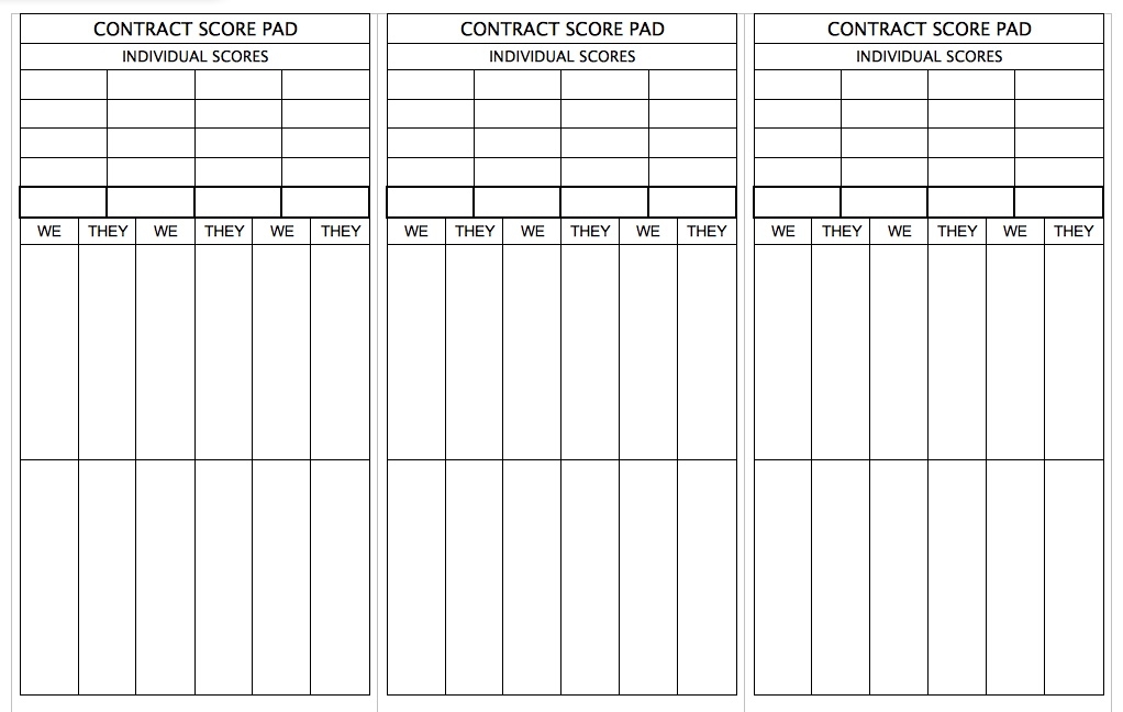 Printable Contract Bridge Score Sheet