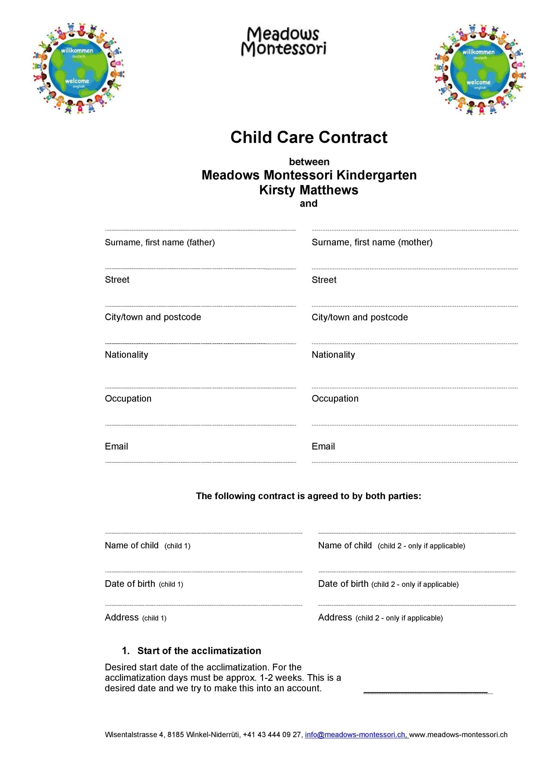 Printable Daycare Contract Template Free