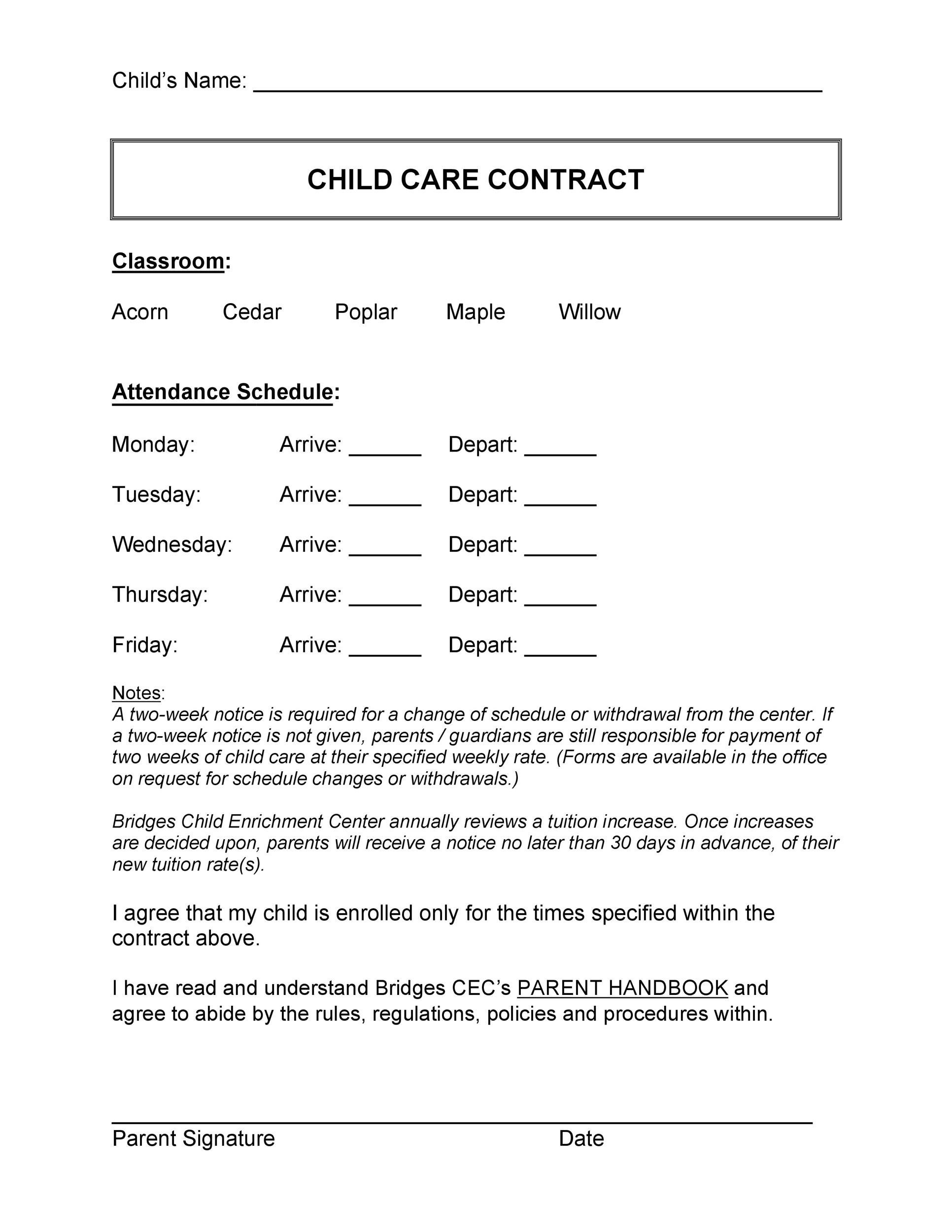 Printable Daycare Contract Template Printable World Holiday