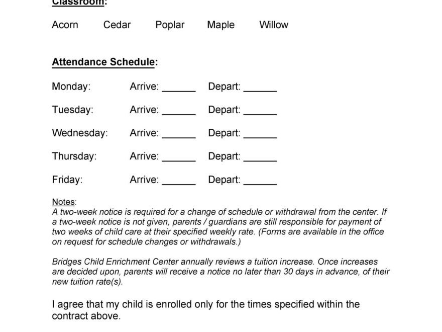Printable Daycare Contract Template Printable World Holiday