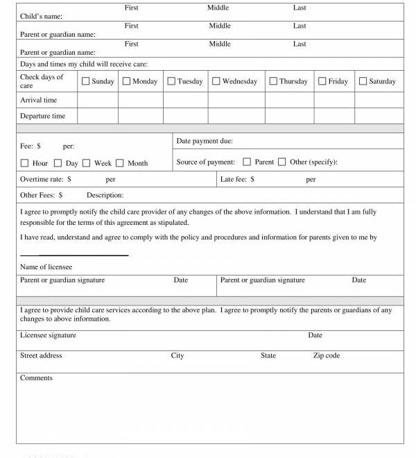 Printable Daycare Form For Texas Printable Forms Free Online